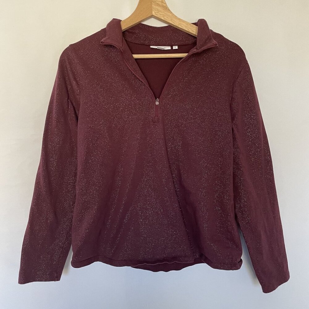 Chico's purple glitter quarter zip sweater top women's size M cotton top disco